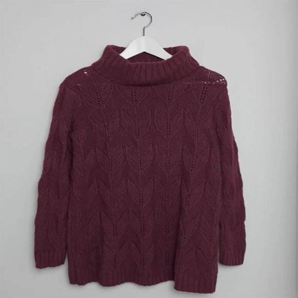 Seasalt Coast Road Jumper Women UK10 Purple Cotton Blend Turtleneck Leaf Pattern - Picture 1 of 4